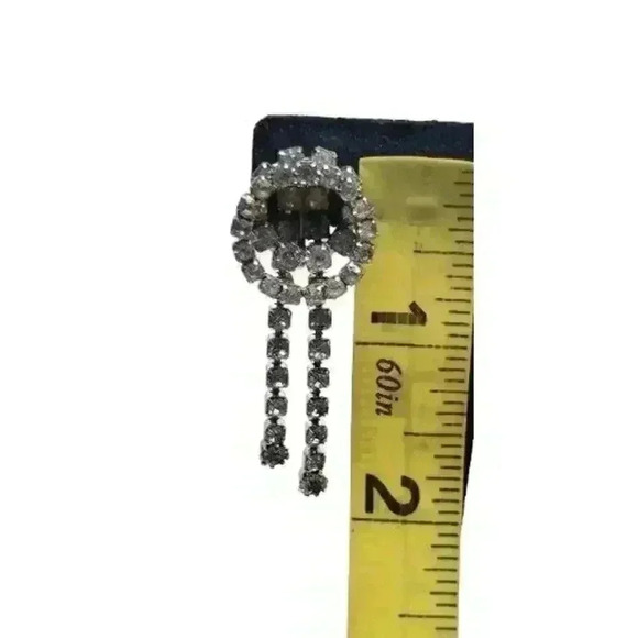 Vintage Rhinestone Earrings Clip Double Circle Long Dangle Bride Barbie Art Deco - Picture 6 of 13